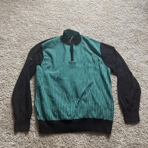 Glenmuir 1/4 Zip Green Golf Sweater Preppy Multi Color Pattern